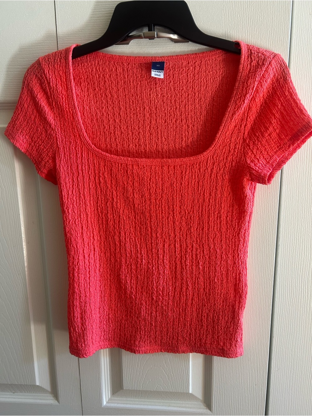 Old Navy Coral Pink Square Neck Ribbed Short Sleeve Top